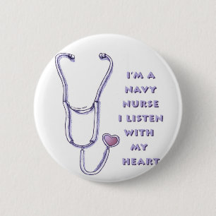 Badge Rond 5 Cm Stethoscope Coeur Marine Infirmière épingle