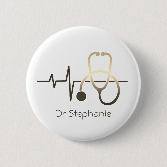 Badge Rond 5 Cm Stethoscope Heartbeat Médicale (Devant)