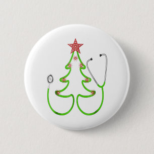 Badge Rond 5 Cm Stethoscope noël arbre joyeux Noël infirmière d