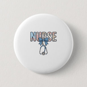 Badge Rond 5 Cm Stéthoscope Nurse Bow Floral Vintage