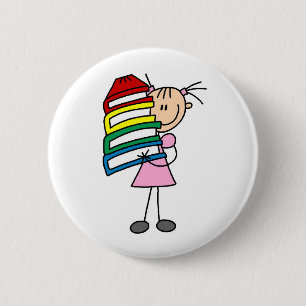Badge Rond 5 Cm Stick Girl with Books