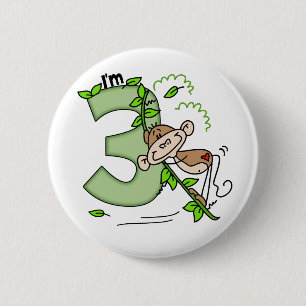 Badge Rond 5 Cm Stick Monkey Swing 3e anniversaire