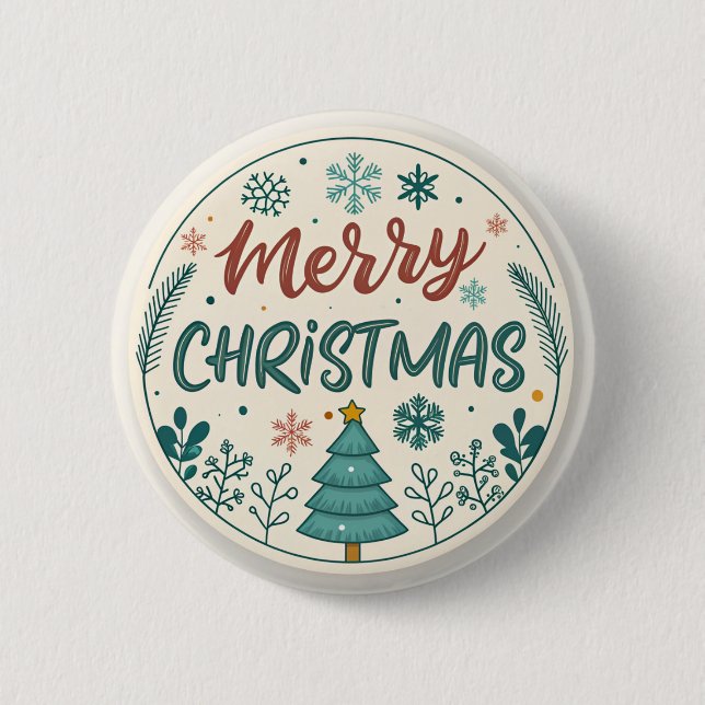 Badge Rond 5 Cm Sticker rond de Noël joyeux avec arbre (Devant)