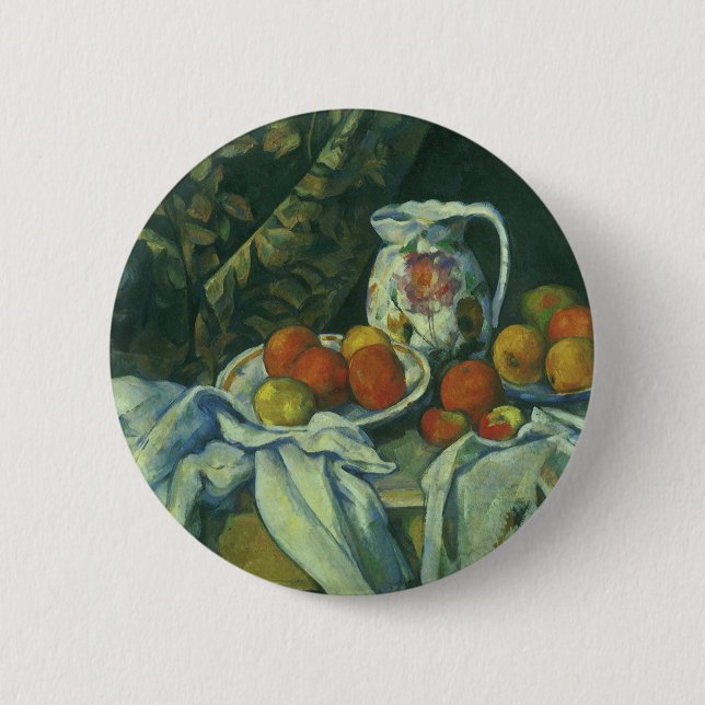 Badge Rond 5 Cm Still Life, Curtain and Pitcher par Paul Cezanne (Devant)