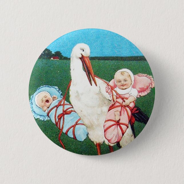 Badge Rond 5 Cm STORE BABY SHOWER JUMEAU, Rose, Bleu Turquoise (Devant)