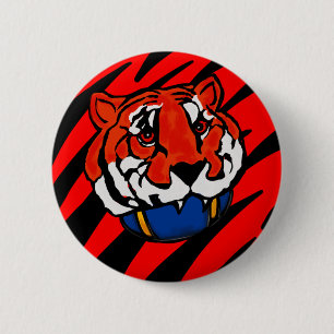 BADGE ROND 5 CM STRIPES ORANGE ET NOIR