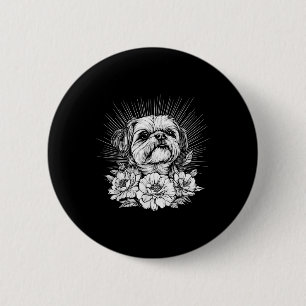 Badge Rond 5 Cm Style de tatouage rétro Shih Tzu Amoureux des chie