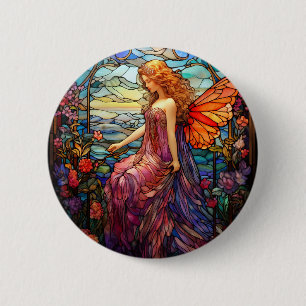 Badge Rond 5 Cm Style Tiffany Vitrail Verre magique Fée