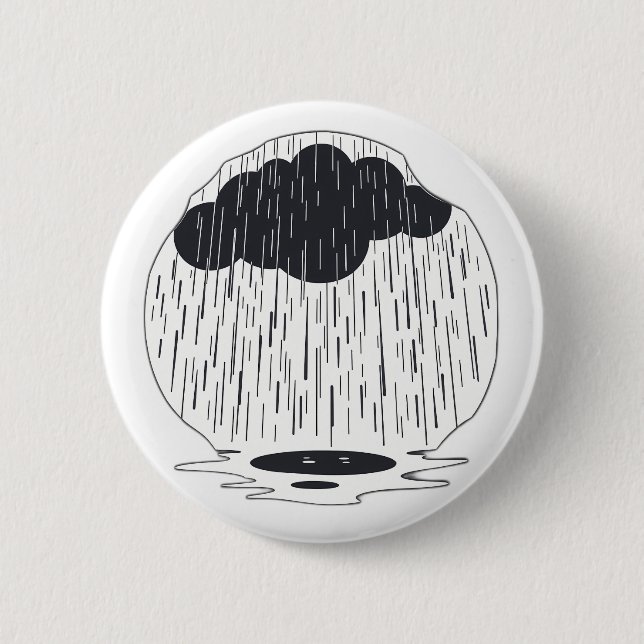 Badge Rond 5 Cm Stylized Rain Cloud with Falling Rain and Puddle (Devant)