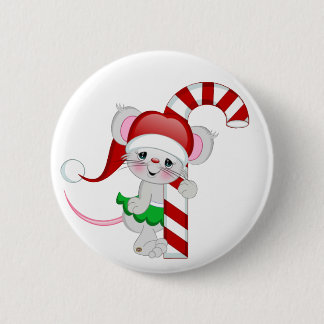 Badge Rond 5 Cm Sucre de canne de souris de Noël