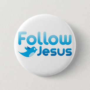 Badge Rond 5 Cm Suivez l'Humour Twitter de Jésus Christ