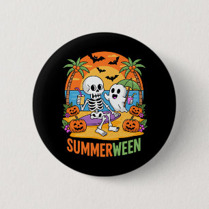 Badge Rond 5 Cm Summerween Skeleton Ghost Beach Halloween Fu