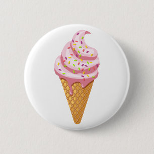 Badge Rond 5 Cm sundae fraise en cône gaufre avec garniture