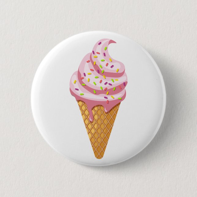 Badge Rond 5 Cm sundae fraise en cône gaufre avec garniture (Devant)