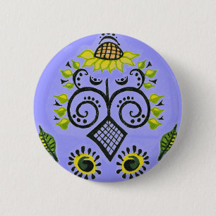 Badge Rond 5 Cm Sunflower Folk Motif par Alexandra Cook