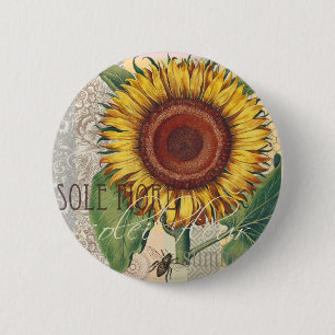 Badge Rond 5 Cm Sunflower Vintage Damask Flower Pattern Art