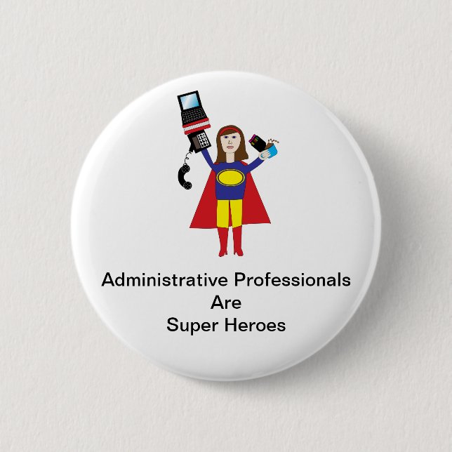 Badge Rond 5 Cm Super héros professionnel administratif (Brunette) (Devant)