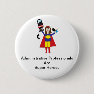 Badge Rond 5 Cm Super héros professionnel administratif (Brunette)
