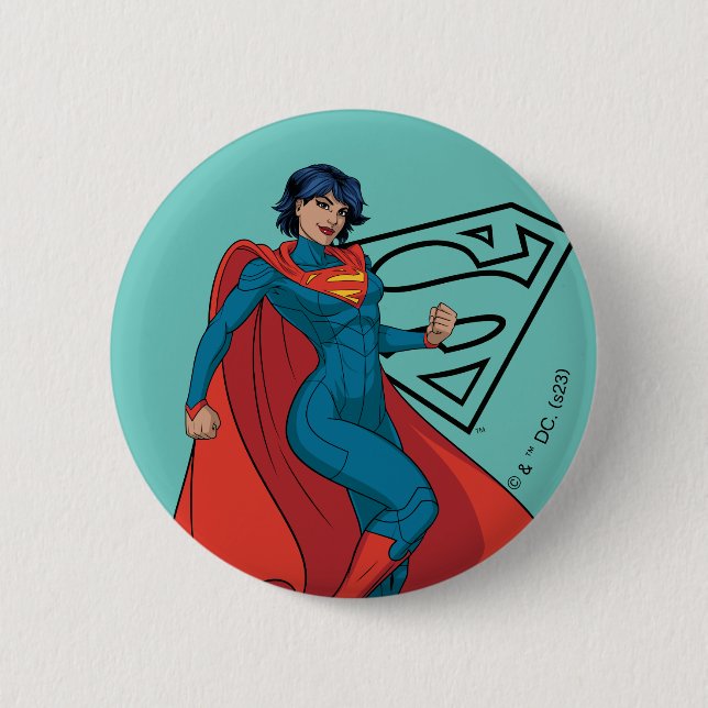 Badge Rond 5 Cm Supergirl Hovering en costume bleu (Devant)