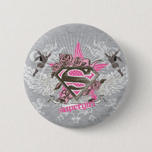 Badge Rond 5 Cm Supergirl Star et Rose