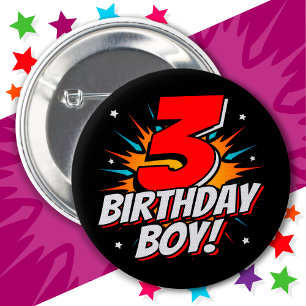 Badge Rond 5 Cm Superhero 3 ans Anniversaire Garçon 3e Anniversair
