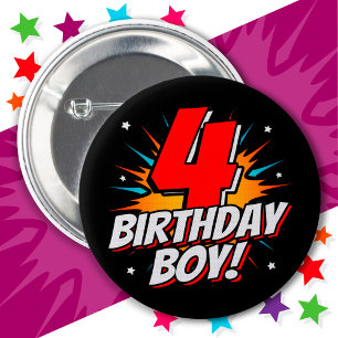 Badge Rond 5 Cm Superhero 4 ans Anniversaire Garçon 4e Anniversair