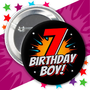 Badge Rond 5 Cm Superhero 7 ans Anniversaire Garçon 7e Anniversair