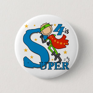 Badge Rond 5 Cm Superhero Boy 4th Birthday Tshirts et cadeaux