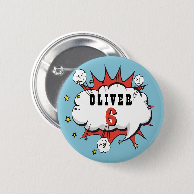 Badge Rond 5 Cm Superhero Comic Speech Bubble Boy Anniversaire (Devant & derrière)