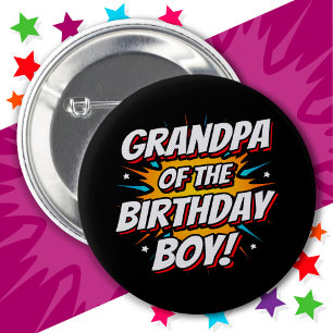Badge Rond 5 Cm Superhero Party Comics Grand-père de Birthday Boy