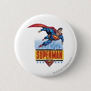 Badge Rond 5 Cm Superman avec paysage urbain
