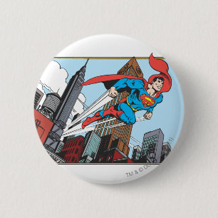 Badge Rond 5 Cm Superman et gratte-ciels