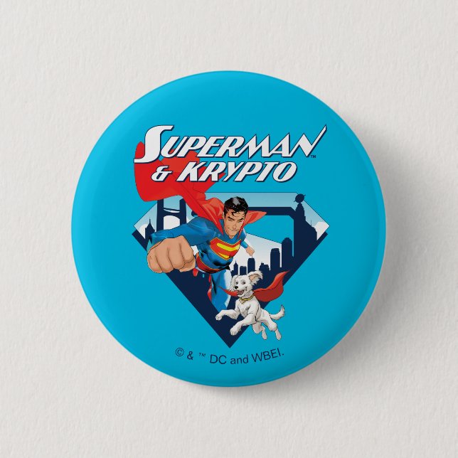 Badge Rond 5 Cm Superman & Krypto Soar (Devant)