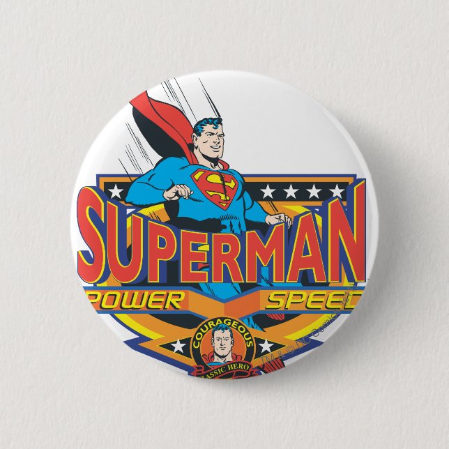 Badge Rond 5 Cm Superman - Puissance, vitesse (Devant)