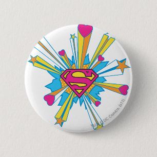 Badge Rond 5 Cm Superman Stylisé Logo Pink with Hearts
