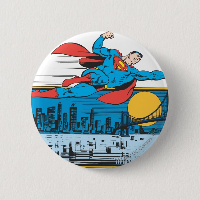 Badge Rond 5 Cm Superman Traverse La Ville (Devant)