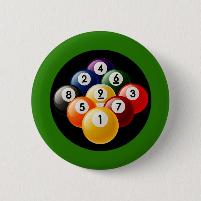 BADGE ROND 5 CM SUPPORT DE NEUF BILLARDS DE BOULE (Devant)