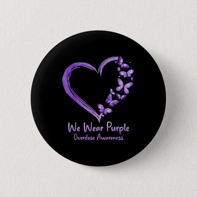 Badge Rond 5 Cm Surdose Sensibilisation au papillon pourpre Coeur (Devant)