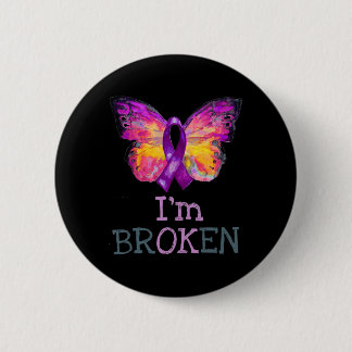 Badge Rond 5 Cm Surdose Sensibilisation Papillon Violet Ruban Je s