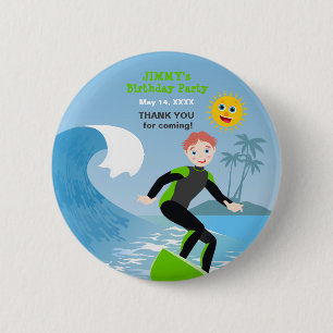 Badge Rond 5 Cm Surf garçon fête d'anniversaire
