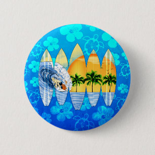 Badge Rond 5 Cm Surfer et planches de surf