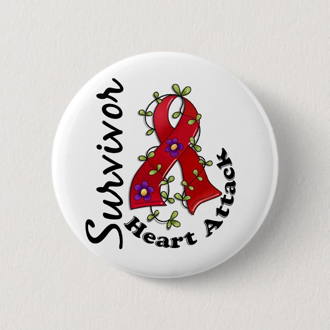 Badge Rond 5 Cm Survivant 15 de crise cardiaque (Devant)