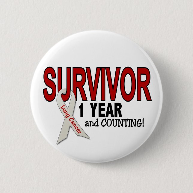 Badge Rond 5 Cm Survivant de cancer de poumon 1 an (Devant)