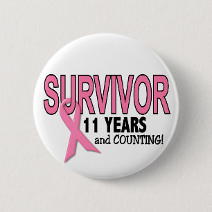 Badge Rond 5 Cm SURVIVANT de CANCER DU SEIN 11 ans et compte