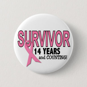 Badge Rond 5 Cm SURVIVANT de CANCER DU SEIN 14 ans et compte