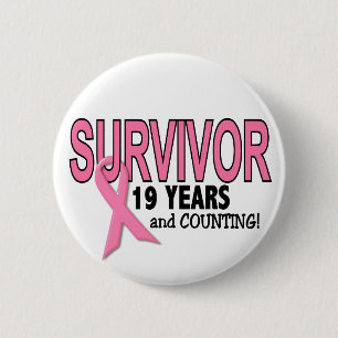 Badge Rond 5 Cm SURVIVANT de CANCER DU SEIN 19 ans et compte
