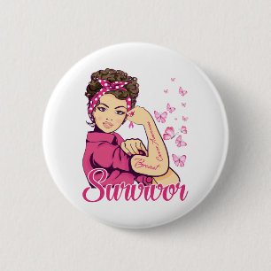 Badge Rond 5 Cm Survivant Rosie Riveter Sensibilisation au cancer
