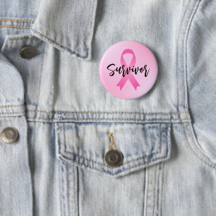 Badge Rond 5 Cm Survivante du cancer du sein rose