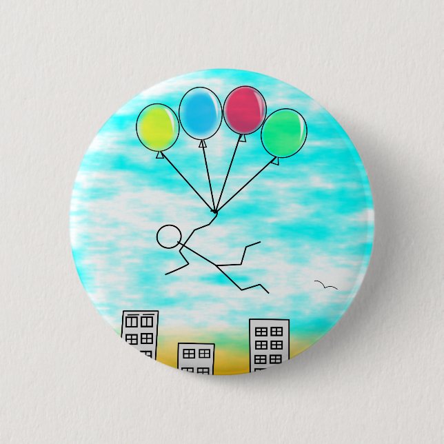 Badge Rond 5 Cm Survoler La Ville Avec Des Ballons (Devant)