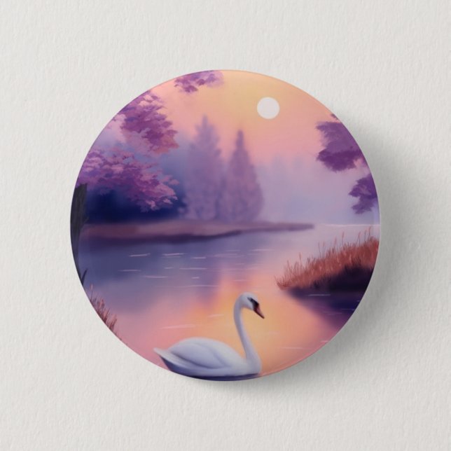 Badge Rond 5 Cm swan in the pond during sunset (Devant)